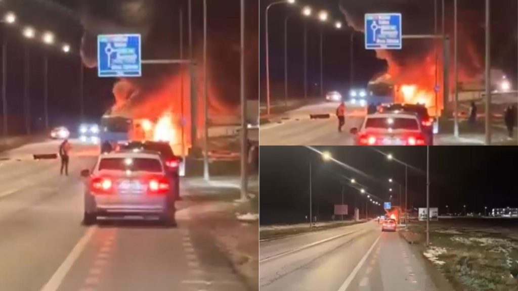 Accident grav in Sibiu Autobuz si masina in flacari